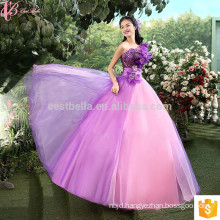 Latest Design Bride Gorgeous Lace Appliqued Strapless Floor Length Tulle Puffy Ball Gown Light Purple Wedding Dress